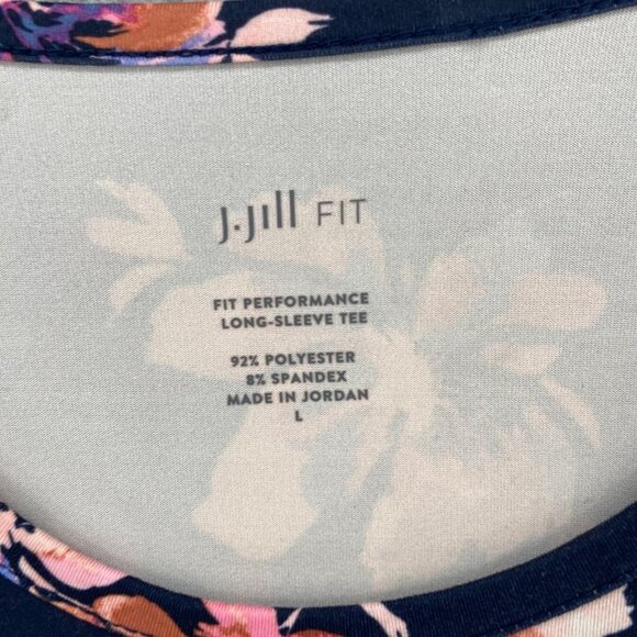 J Jill Top Womens Large Navy Pink Floral Fit Performance Long Sleeve Tee Stretch - Picture 5 of 10